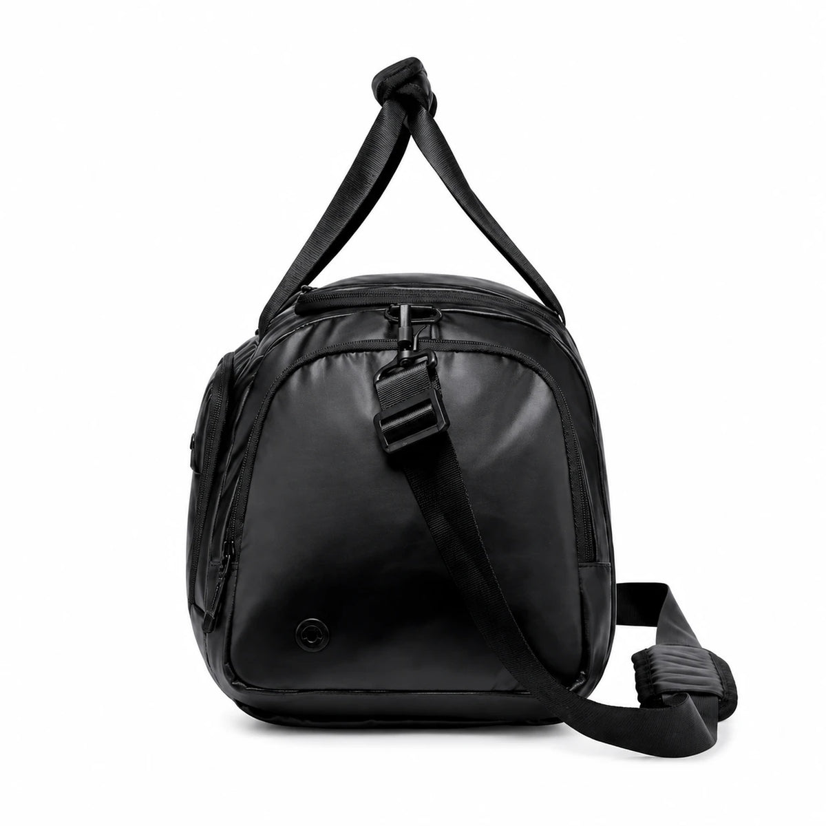 Sac de voyage ordinateur Le Voyage noir, vue de profil avec bandoulière réglable