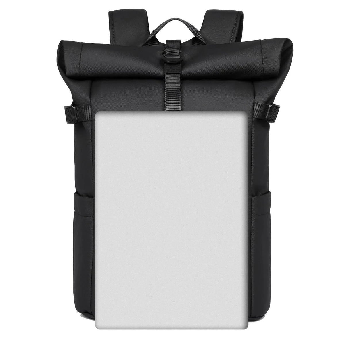 Sac à dos ordinateur Le Modulable noir, format roll top, taille du compartiment ordinateur