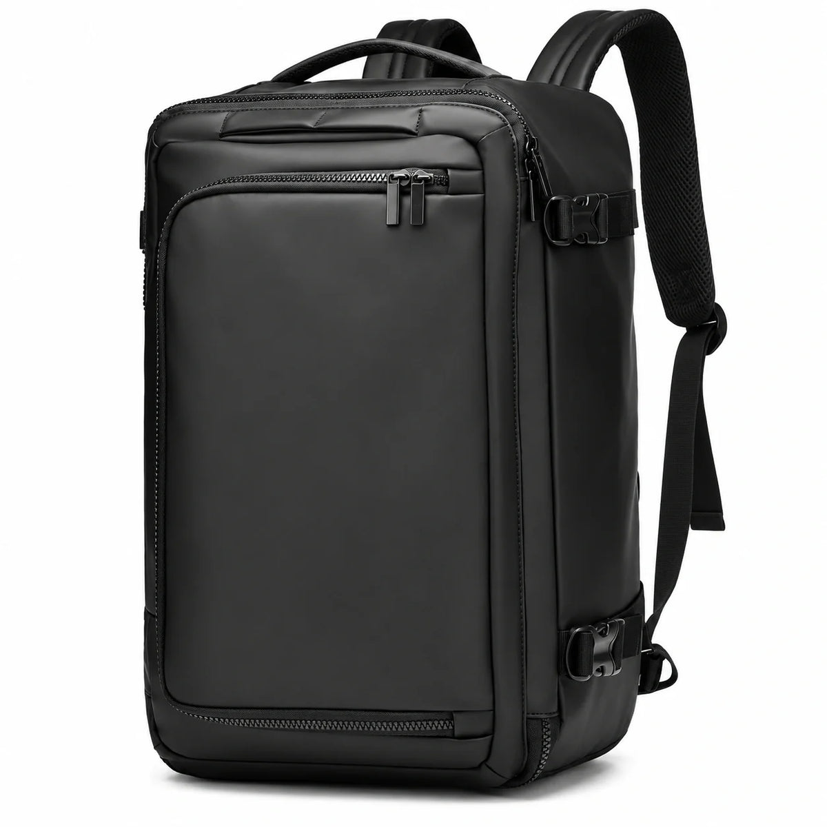 Sac ordinateur convertible Le Transit 3-en-1 noir, vue trois quarts avec bretelles déployées