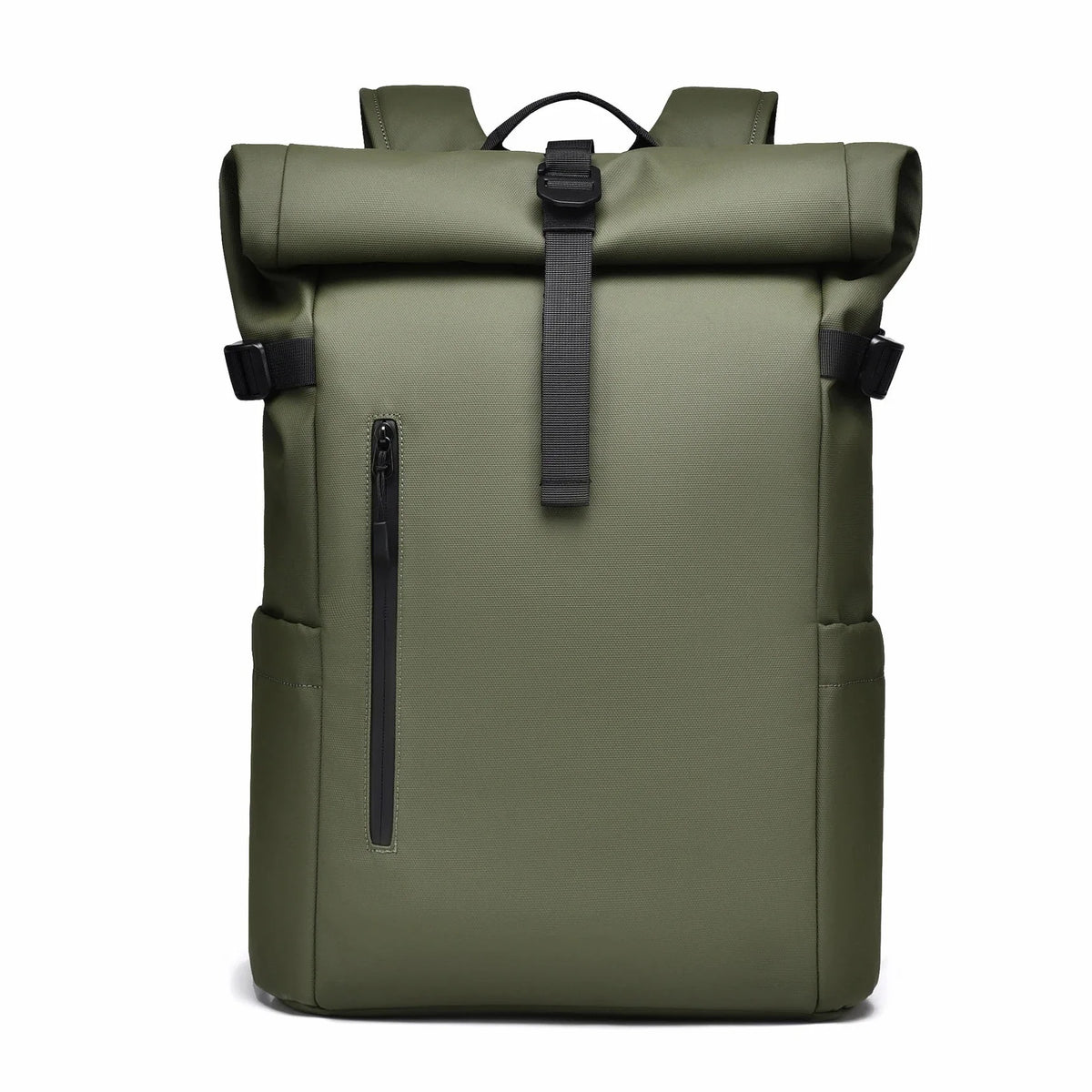 Sac à dos ordinateur Le Modulable vert, format roll top fermé